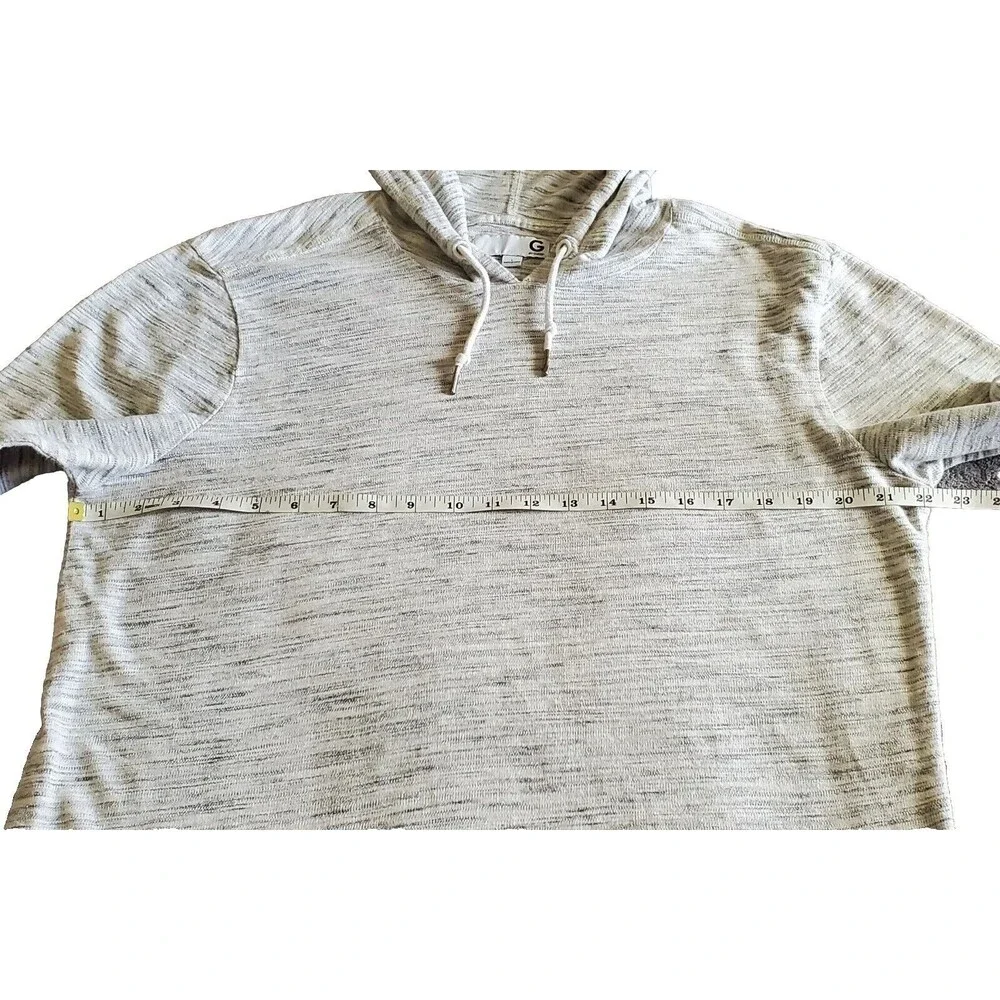 G by Guess Mens Large Hooded Long Sleeve Thermal Pullover Shirt Lightweight Grey